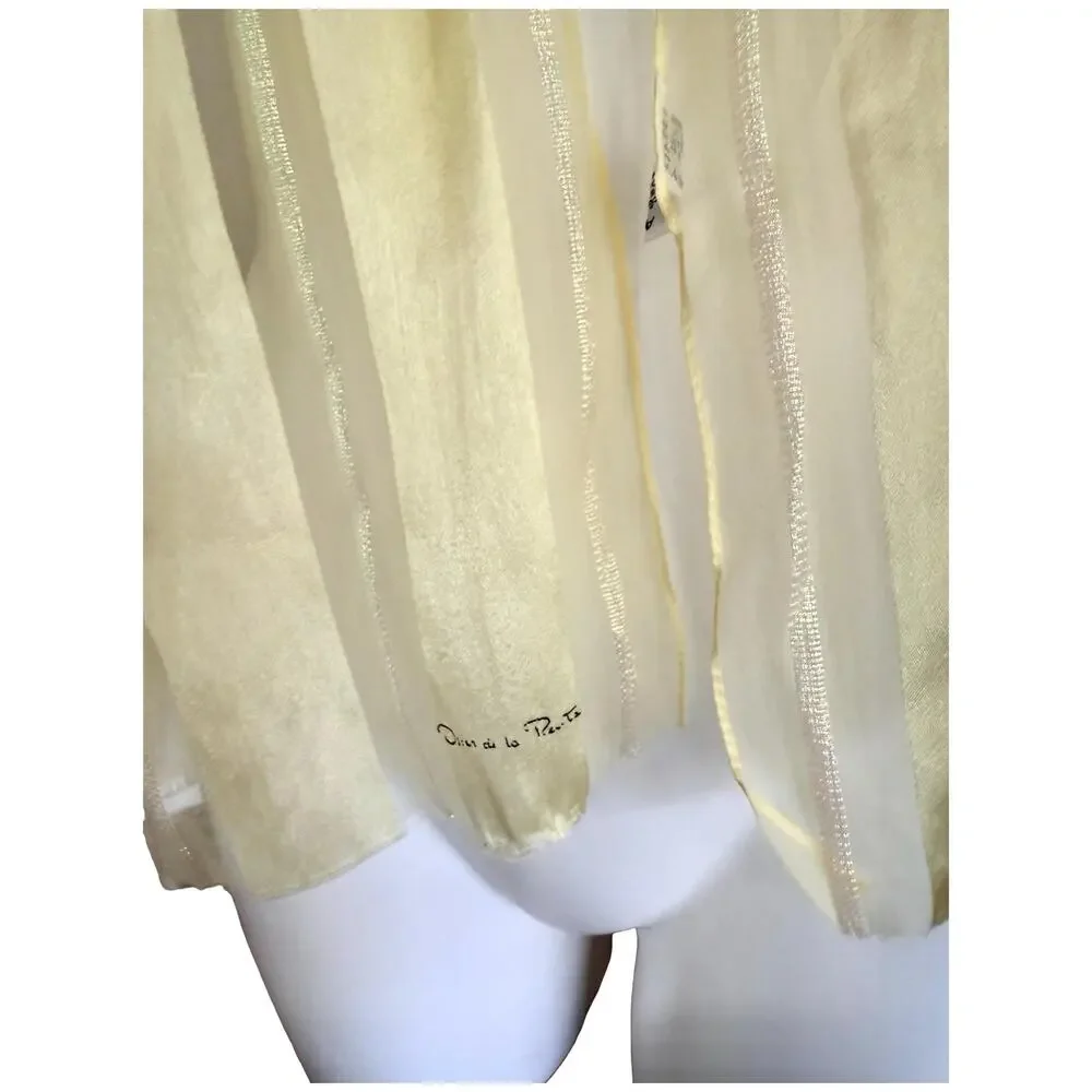Vintage 70s Oscar de la Renta Silk Scarf Butter Yellow Lurex Stripe Japan 10X52